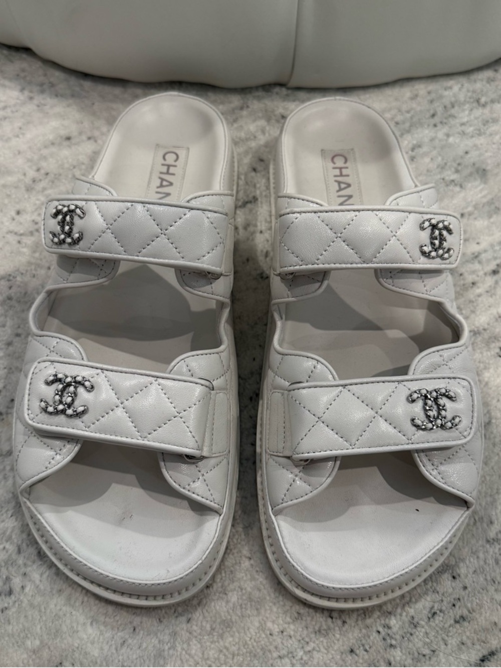 Chanel White Quilted CC Logo Slide Sandals 41